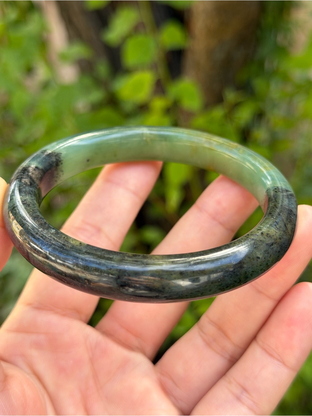 62mm inner diameter half half green xiuyu jade bangle 1739